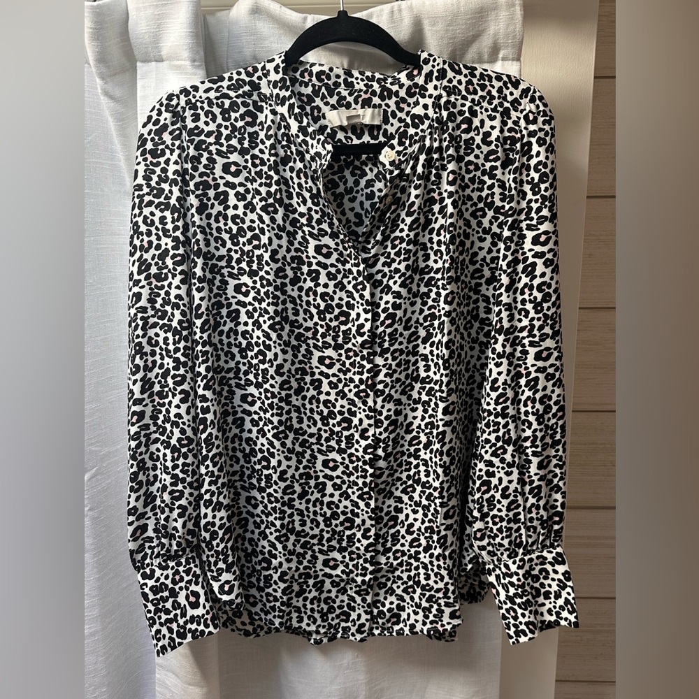Euc Loft Leopard Print Henley Button Down - image 1
